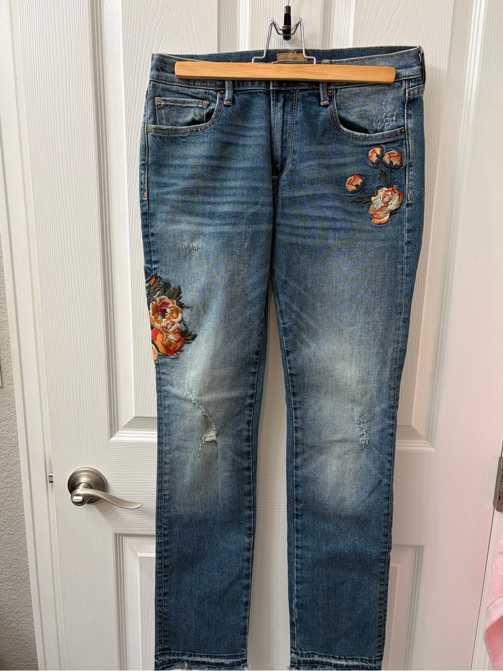 DRIFTWOOD Audrey Blue Skinny Jeans with Orange Floral Embroidery